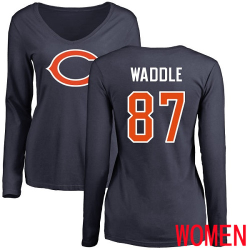 Chicago Bears Navy Blue Women Tom Waddle Name and Number Logo NFL Football #87 Long Sleeve T Shirt